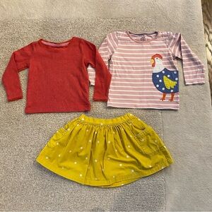 Mini Boden girls lot  Pointelle chicken appliqué top cord skirt size 2-3 years